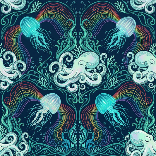 Deep Sea Bioluminescence Pattern 3 Quilting Cotton Fabric