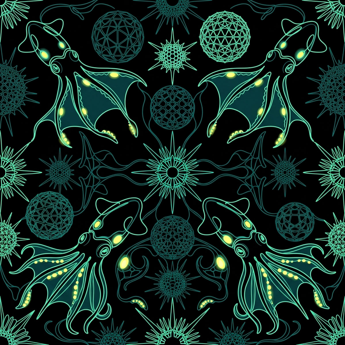Deep Sea Bioluminescence Pattern 36 Quilting Cotton Fabric