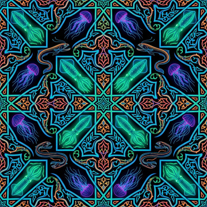 Deep Sea Bioluminescence Pattern 37 Quilting Cotton Fabric