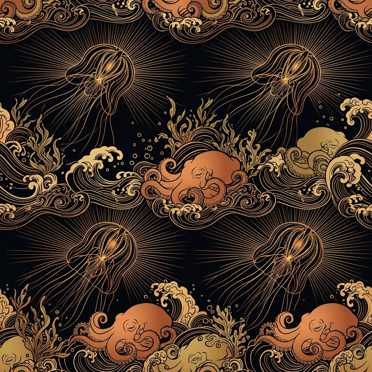 Deep Sea Bioluminescence Pattern 38 Quilting Cotton Fabric
