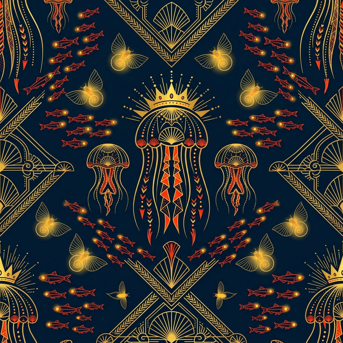 Deep Sea Bioluminescence Pattern 39 Quilting Cotton Fabric