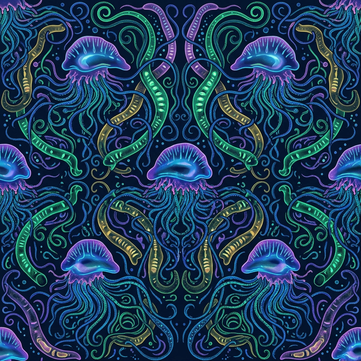 Deep Sea Bioluminescence Pattern 40 Quilting Cotton Fabric
