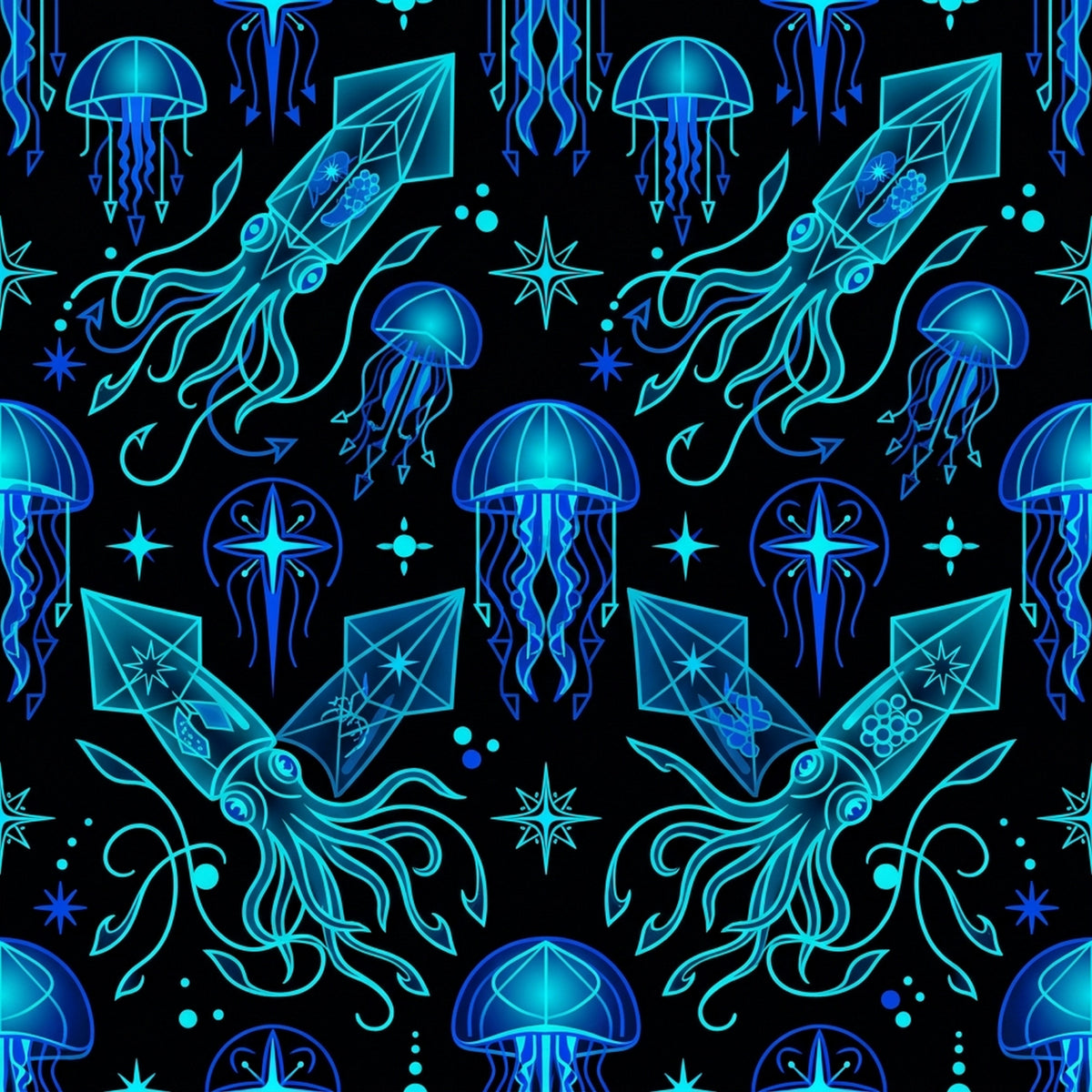 Deep Sea Bioluminescence Pattern 41 Quilting Cotton Fabric