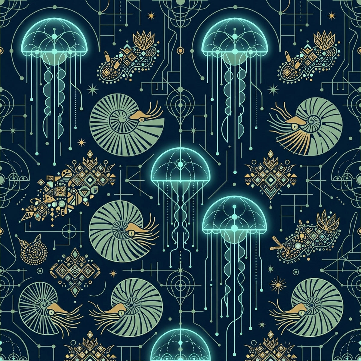 Deep Sea Bioluminescence Pattern 42 Quilting Cotton Fabric