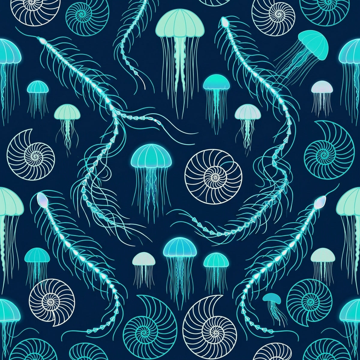 Deep Sea Bioluminescence Pattern 43 Quilting Cotton Fabric