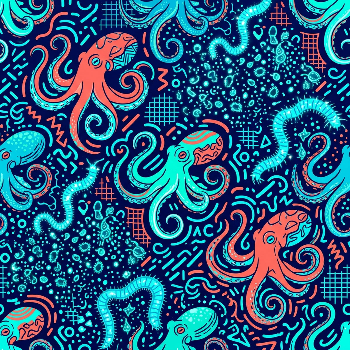 Deep Sea Bioluminescence Pattern 45 Quilting Cotton Fabric