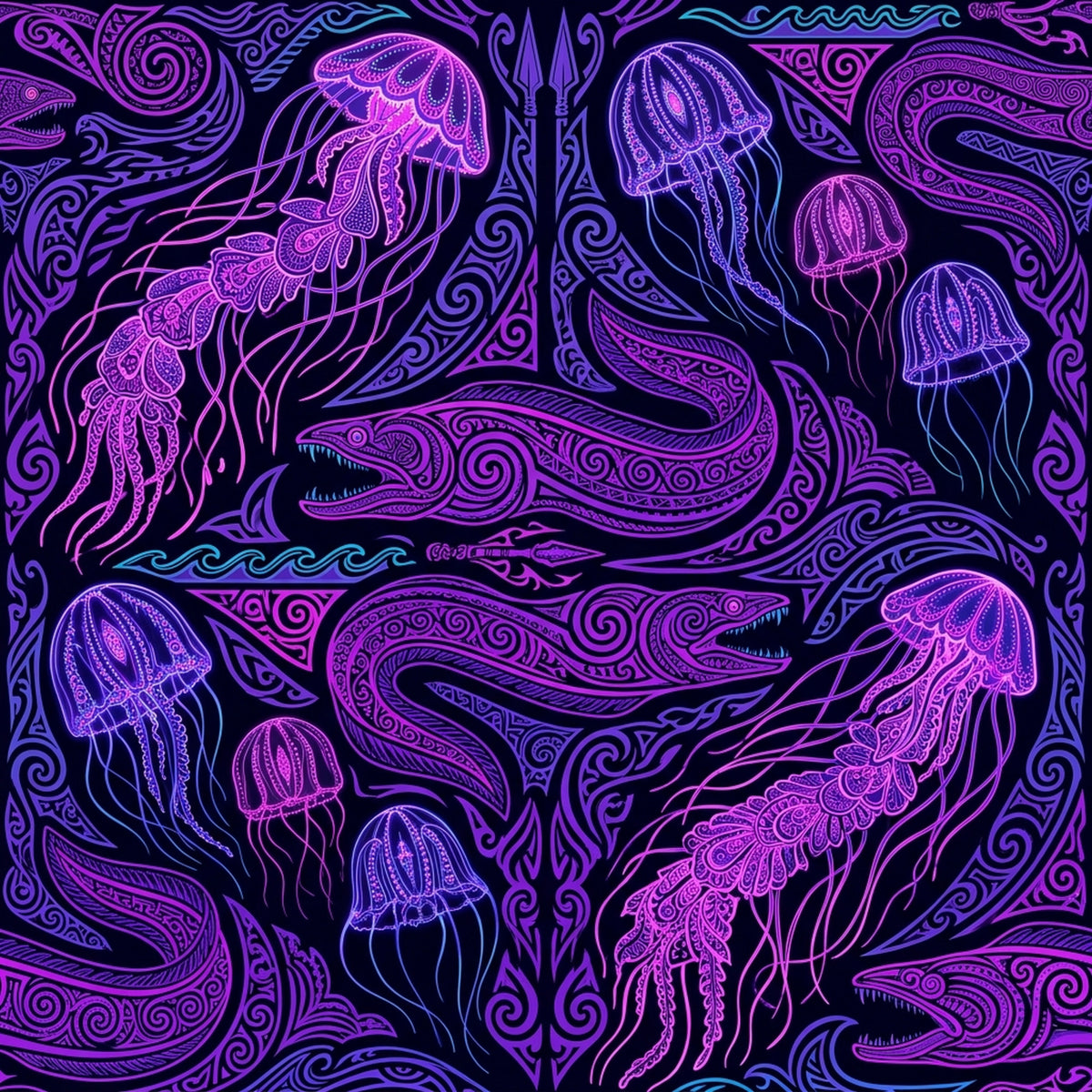 Deep Sea Bioluminescence Pattern 46 Quilting Cotton Fabric
