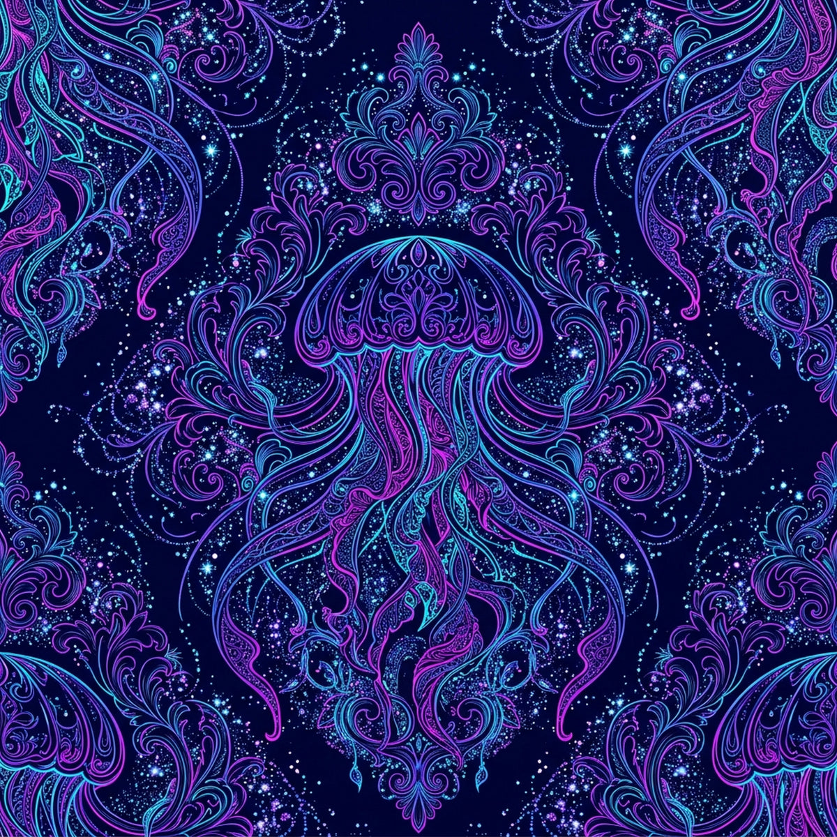 Deep Sea Bioluminescence Pattern 47 Quilting Cotton Fabric