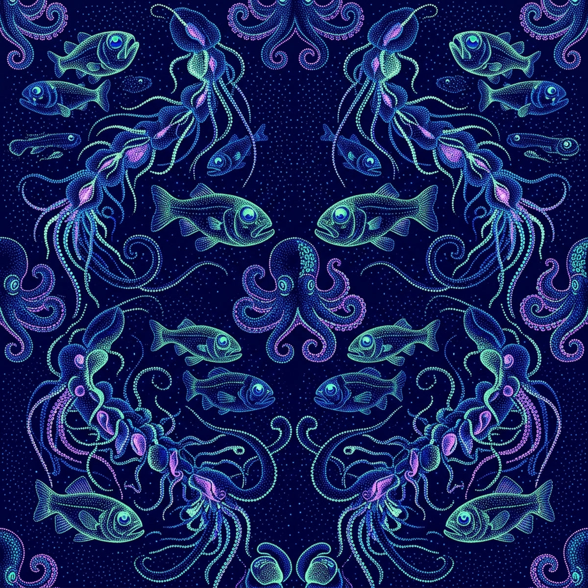Deep Sea Bioluminescence Pattern 48 Quilting Cotton Fabric
