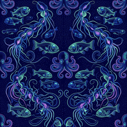 Deep Sea Bioluminescence Pattern 48 Quilting Cotton Fabric