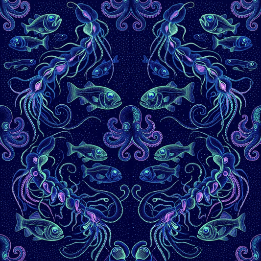 Deep Sea Bioluminescence Pattern 48 Quilting Cotton Fabric