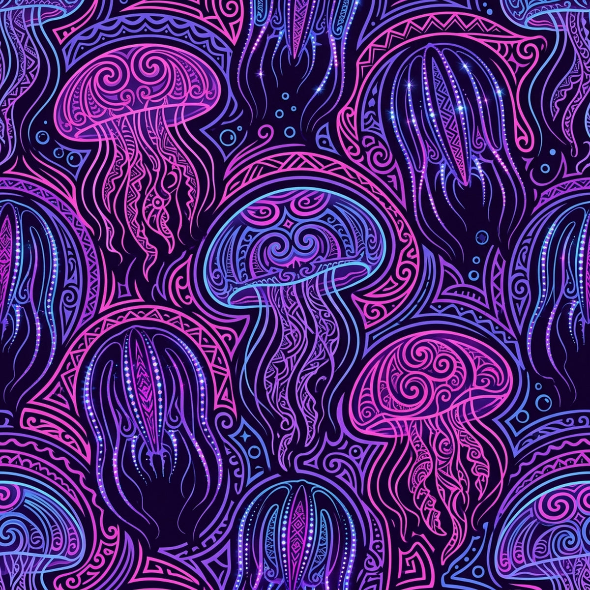 Deep Sea Bioluminescence Pattern 49 Quilting Cotton Fabric