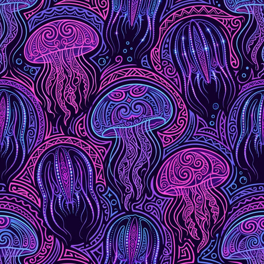 Deep Sea Bioluminescence Pattern 49 Quilting Cotton Fabric