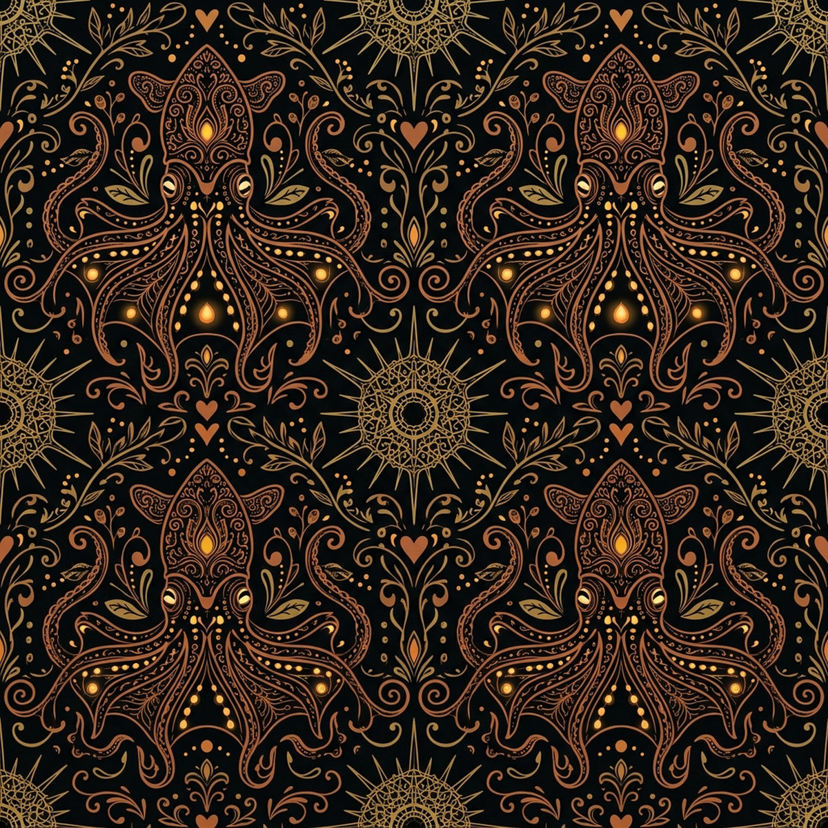 Deep Sea Bioluminescence Pattern 54 Quilting Cotton Fabric