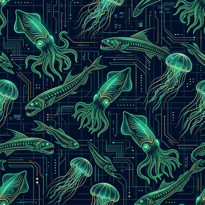 Deep Sea Bioluminescence Pattern 55 Quilting Cotton Fabric