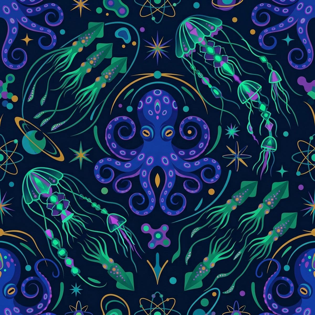 Deep Sea Bioluminescence Pattern 56 Quilting Cotton Fabric