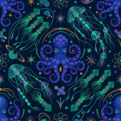 Deep Sea Bioluminescence Pattern 56 Quilting Cotton Fabric