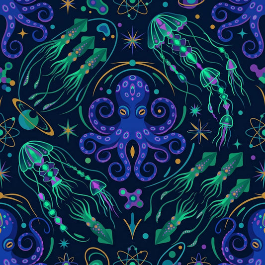 Deep Sea Bioluminescence Pattern 56 Quilting Cotton Fabric