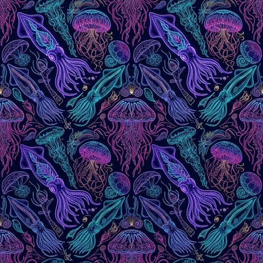 Deep Sea Bioluminescence Pattern 6 Quilting Cotton Fabric