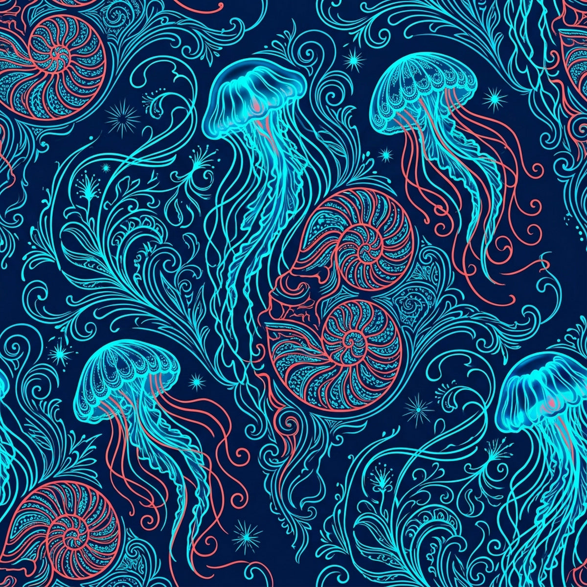 Deep Sea Bioluminescence Pattern 60 Quilting Cotton Fabric