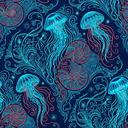 Deep Sea Bioluminescence Pattern 60 Quilting Cotton Fabric