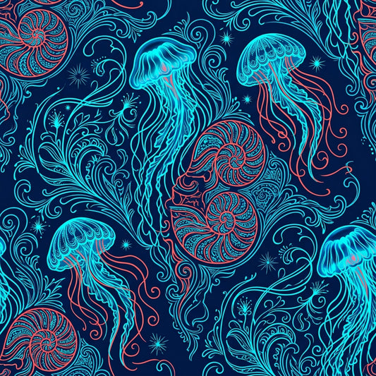 Deep Sea Bioluminescence Pattern 60 Quilting Cotton Fabric