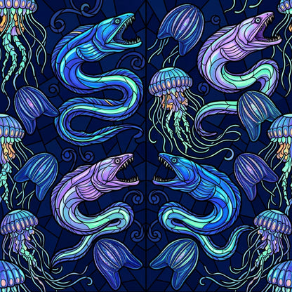 Deep Sea Bioluminescence Pattern 62 Quilting Cotton Fabric