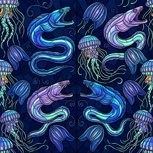 Deep Sea Bioluminescence Pattern 62 Quilting Cotton Fabric