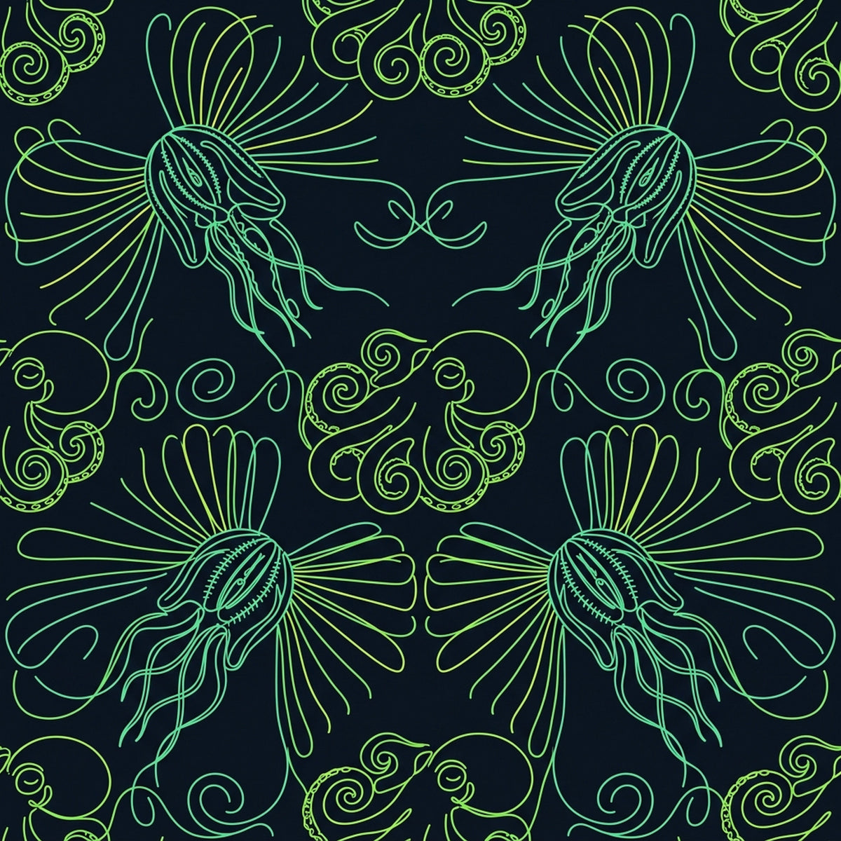 Deep Sea Bioluminescence Pattern 64 Quilting Cotton Fabric