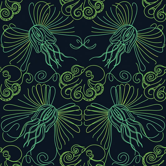 Deep Sea Bioluminescence Pattern 64 Quilting Cotton Fabric