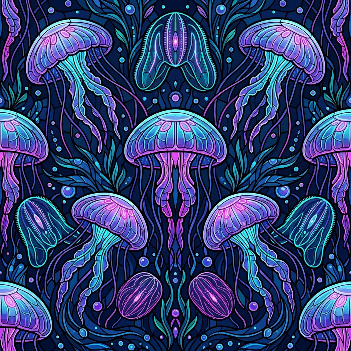 Deep Sea Bioluminescence Pattern 65 Quilting Cotton Fabric