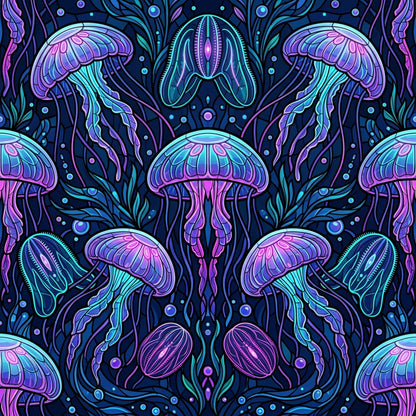 Deep Sea Bioluminescence Pattern 65 Quilting Cotton Fabric