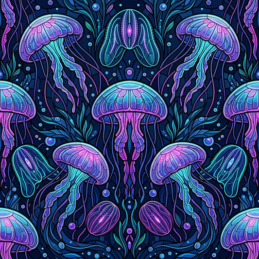 Deep Sea Bioluminescence Pattern 65 Quilting Cotton Fabric