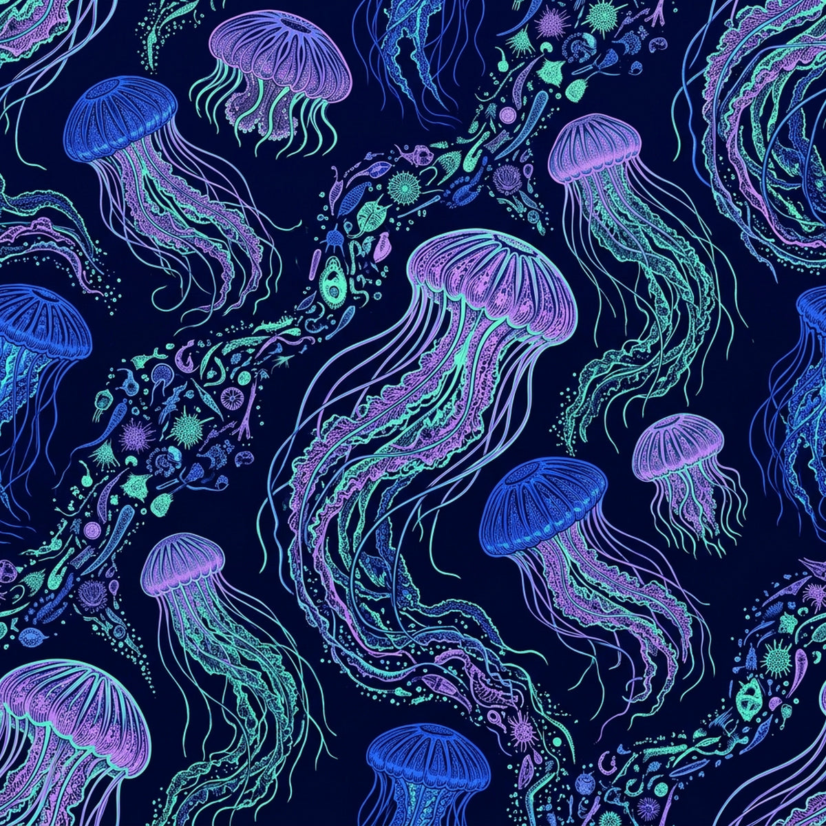 Deep Sea Bioluminescence Pattern 66 Quilting Cotton Fabric