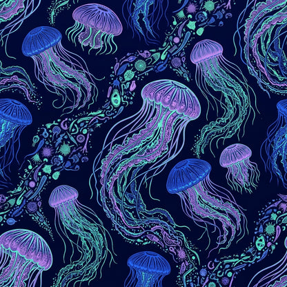 Deep Sea Bioluminescence Pattern 66 Quilting Cotton Fabric