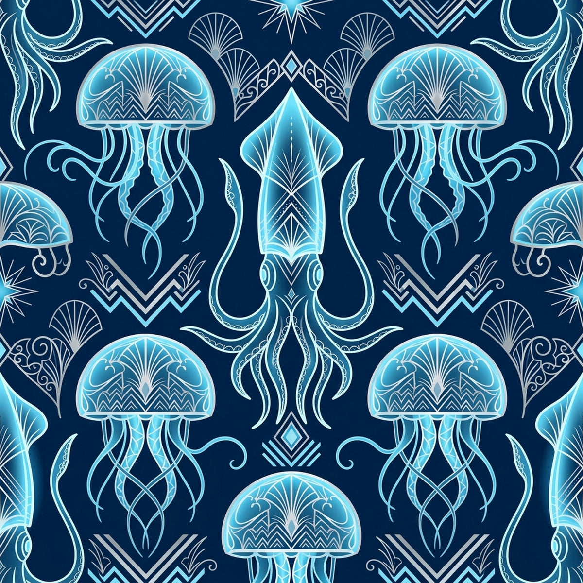 Deep Sea Bioluminescence Pattern 67 Quilting Cotton Fabric