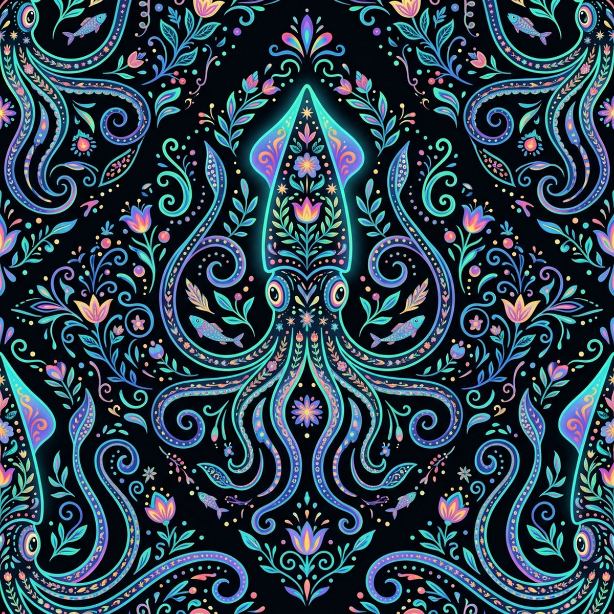 Deep Sea Bioluminescence Pattern 68 Quilting Cotton Fabric