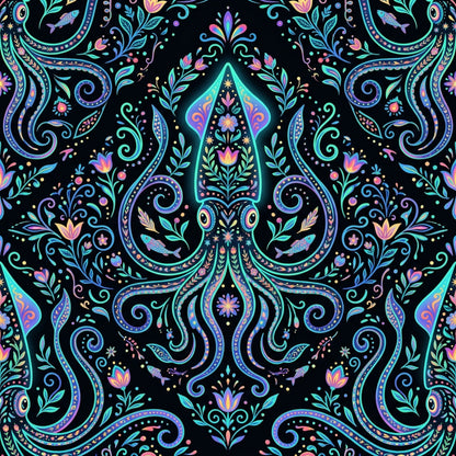 Deep Sea Bioluminescence Pattern 68 Quilting Cotton Fabric