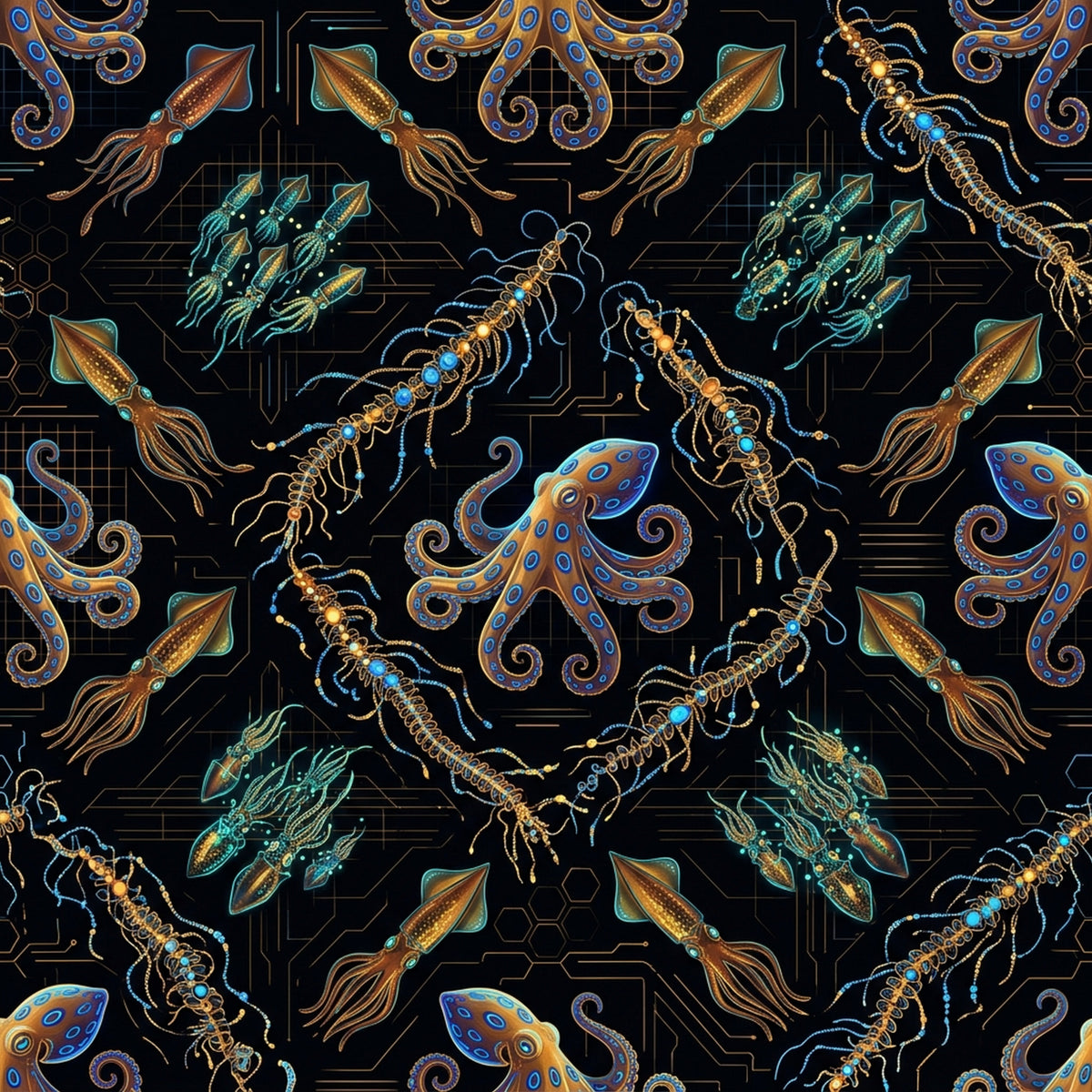 Deep Sea Bioluminescence Pattern 69 Quilting Cotton Fabric by the Yard ...