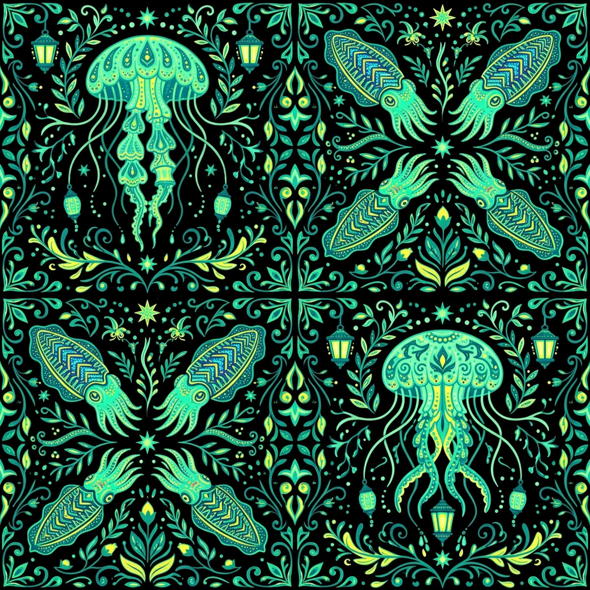 Deep Sea Bioluminescence Pattern 7 Quilting Cotton Fabric