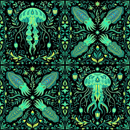 Deep Sea Bioluminescence Pattern 7 Quilting Cotton Fabric