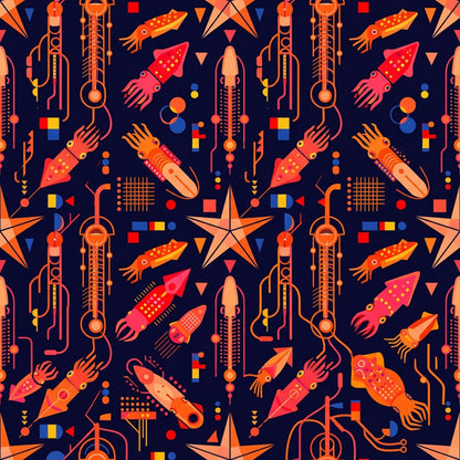 Deep Sea Bioluminescence Pattern 70 Quilting Cotton Fabric