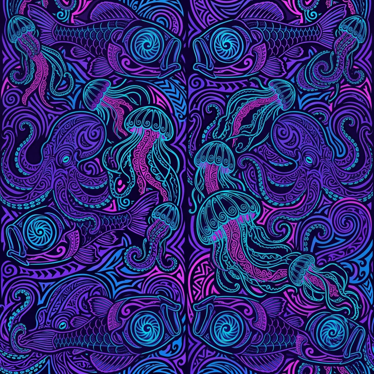 Deep Sea Bioluminescence Pattern 74 Quilting Cotton Fabric