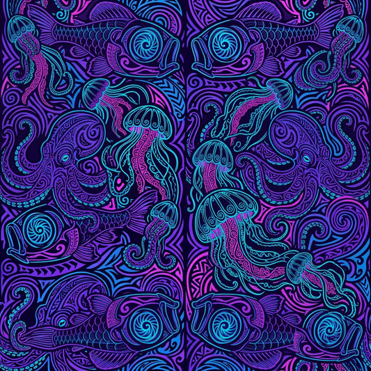 Deep Sea Bioluminescence Pattern 74 Quilting Cotton Fabric