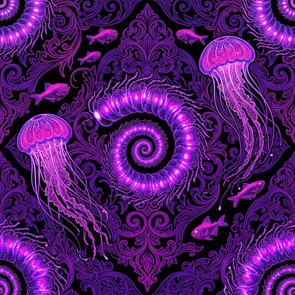 Deep Sea Bioluminescence Pattern 75 Quilting Cotton Fabric