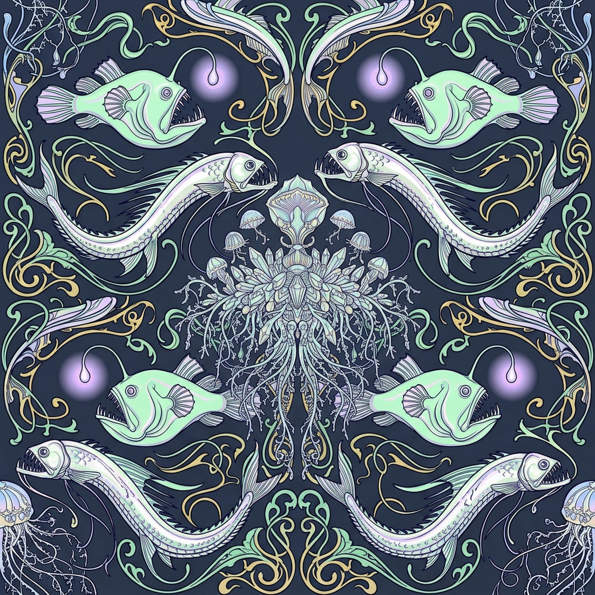 Deep Sea Bioluminescence Pattern 76 Quilting Cotton Fabric