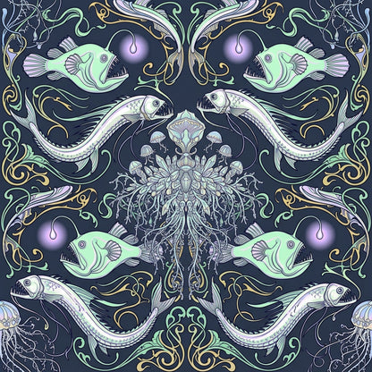Deep Sea Bioluminescence Pattern 76 Quilting Cotton Fabric