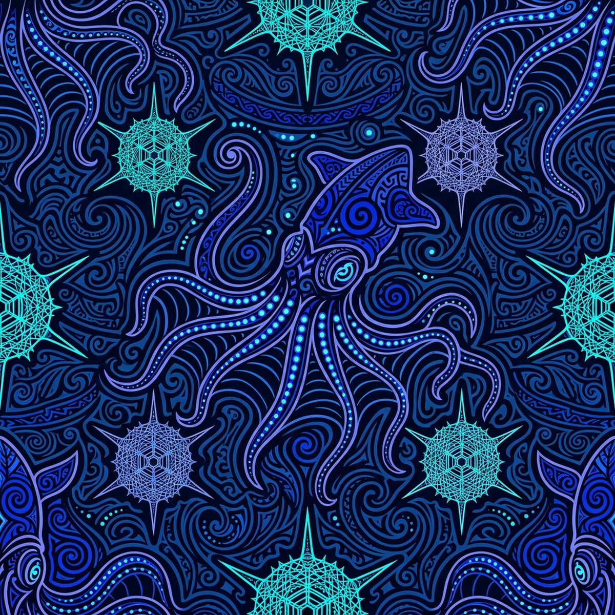 Deep Sea Bioluminescence Pattern 77 Quilting Cotton Fabric