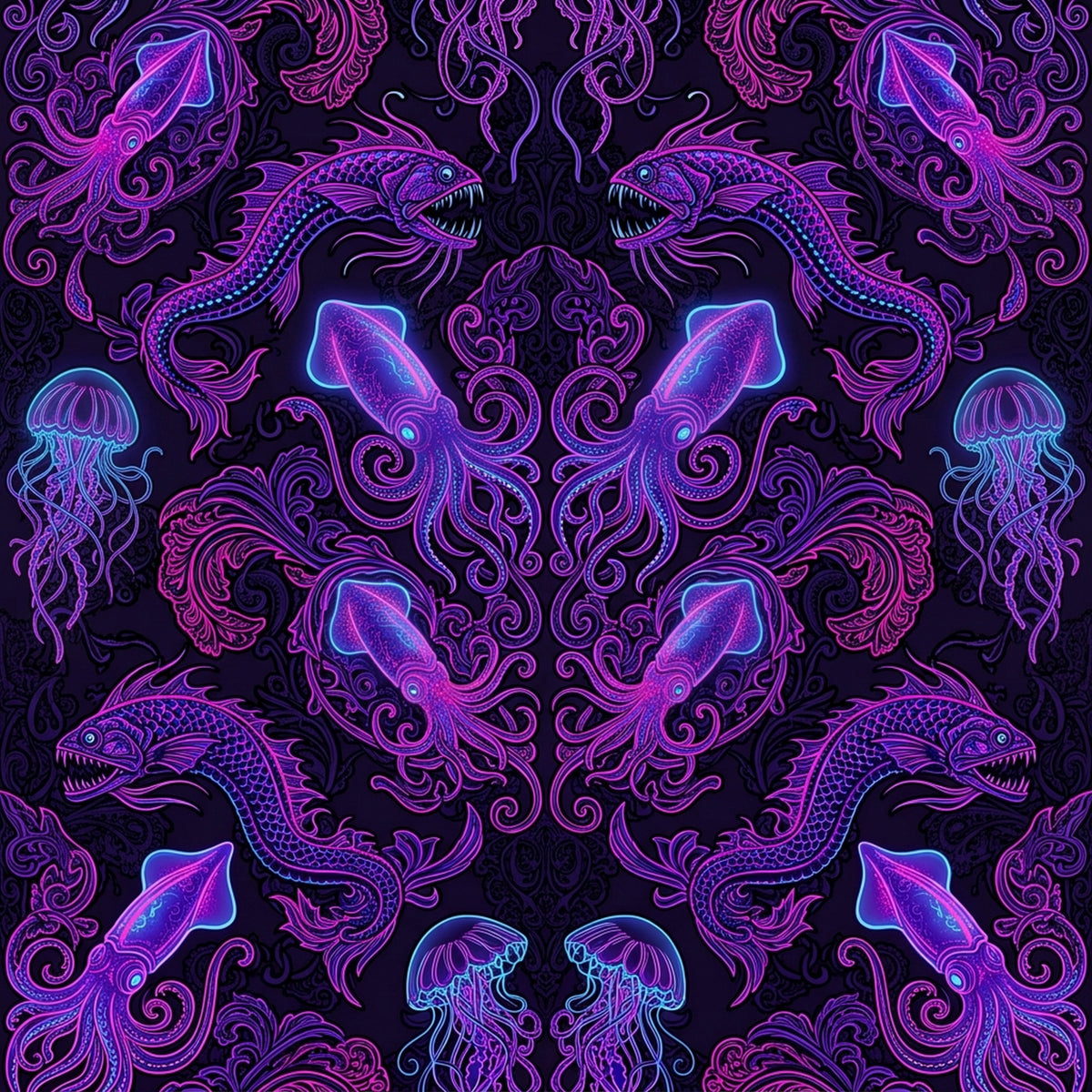 Deep Sea Bioluminescence Pattern 78 Quilting Cotton Fabric