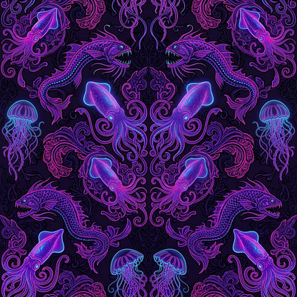 Deep Sea Bioluminescence Pattern 78 Quilting Cotton Fabric